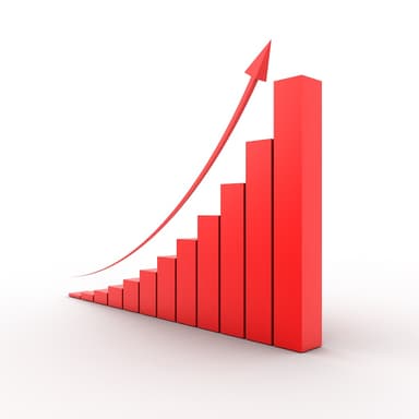 A red graph showing exponential business growth in upward trend and increase in ROI profit and sales through performance-based marketing.